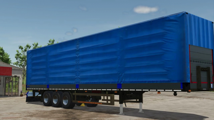 fs25-mods, Farming Simulator 25 mods: KÖGEL Trailer pack v1.0.0.0, a large blue trailer with a covered cargo area, parked outdoors in a farming environment.