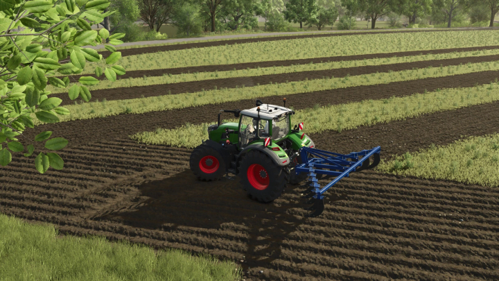 fs25-mods, Farming Simulator 25 mod: Lizard Agri 13 v1.0.0.0 tractor working on cultivated fields.