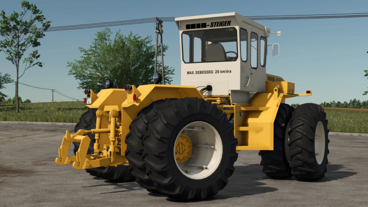 fs25-mods,  Farming Simulator 25 mod: Lizard Steiger 250 with yellow and white color, large off-road tires, and detailed construction, fits FS25 mods.