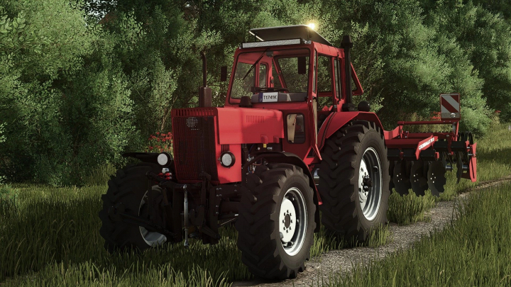 fs25-mods,  Farming Simulator 25 mod featuring the MTZ 82 BLK Beta v1.0.0.0 tractor with cultivator attachment, set in a lush countryside landscape.