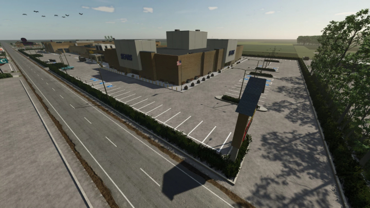 fs25-mods,  Farming Simulator 25 mod showcase: Sears Mall featuring detailed parking lot and building structure.
