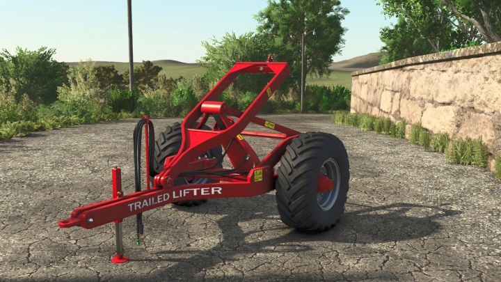 fs25-mods,  Farming Simulator 25 mod: Trailed Lifter v1.0.0.0, a red trailer attachment for lifting and transporting items in the game.