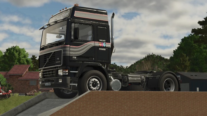 fs25-mods,  Farming Simulator 25 mod: Volvo F16 Rust Edition 1.0.0.0 truck on a slope, detailed with vintage design for FS25 mods.
