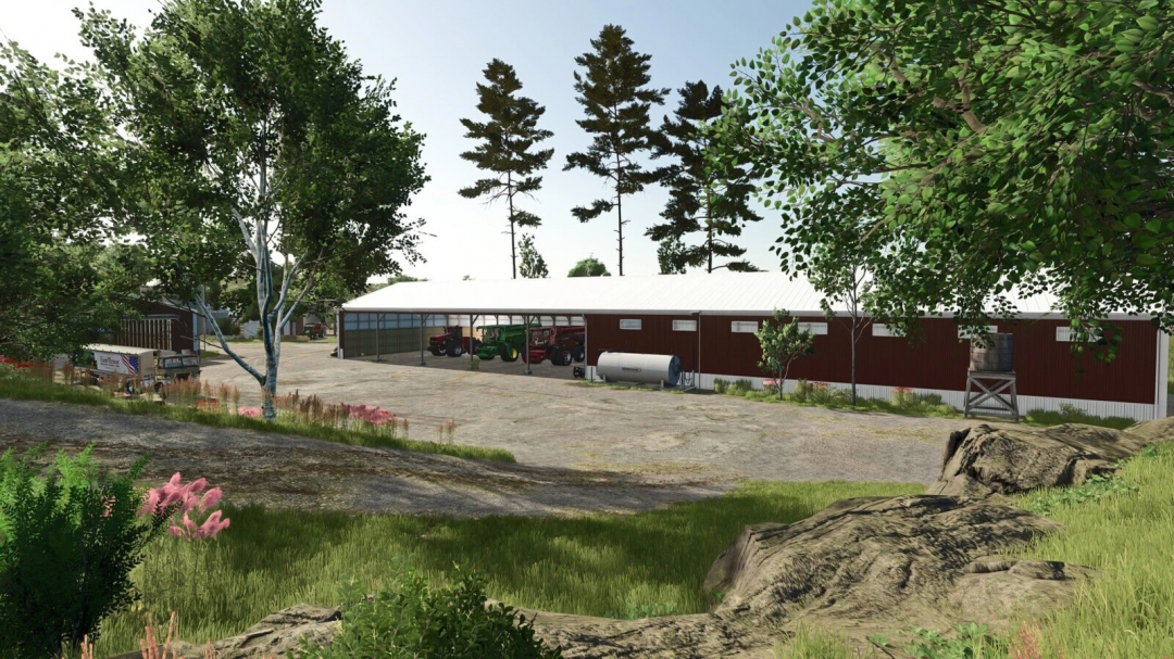 Farming Simulator 25 mod: American Shed Pack v1.0.0.0 with realistic farm storage sheds and equipment.
