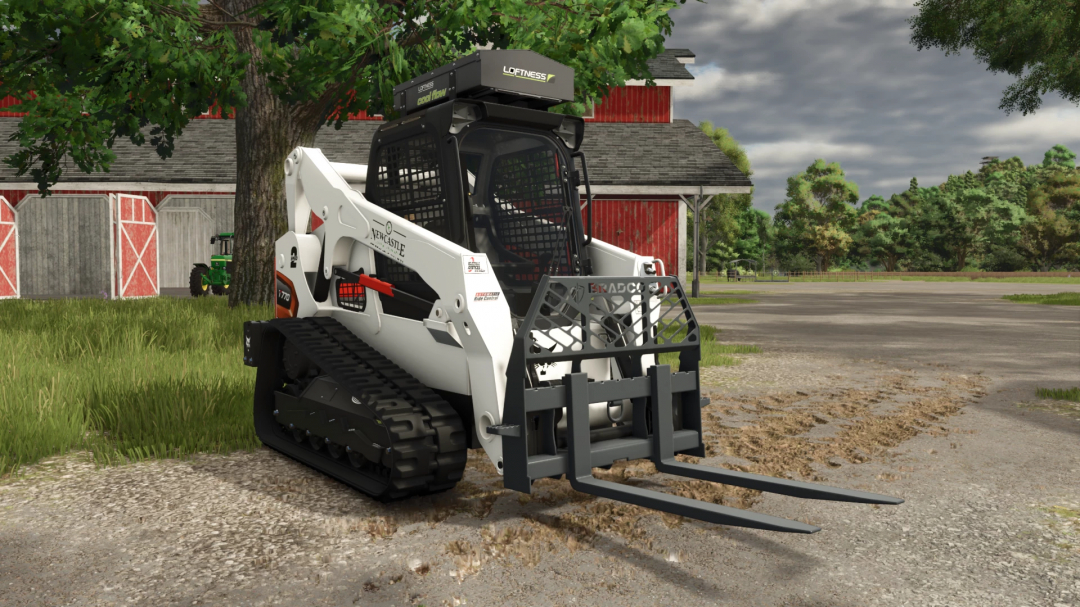 Farming Simulator 25 mod: Bobcat 770 M3 with skid steer loader, tracked design, and front forks, ideal for farm and construction tasks.