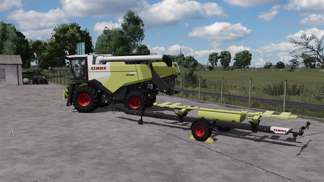 Farming Simulator 25 mod: CLAAS Evion 450 Pack v1.0.0.0, a detailed agricultural harvester with trailer, suitable for farming tasks in FS25.
