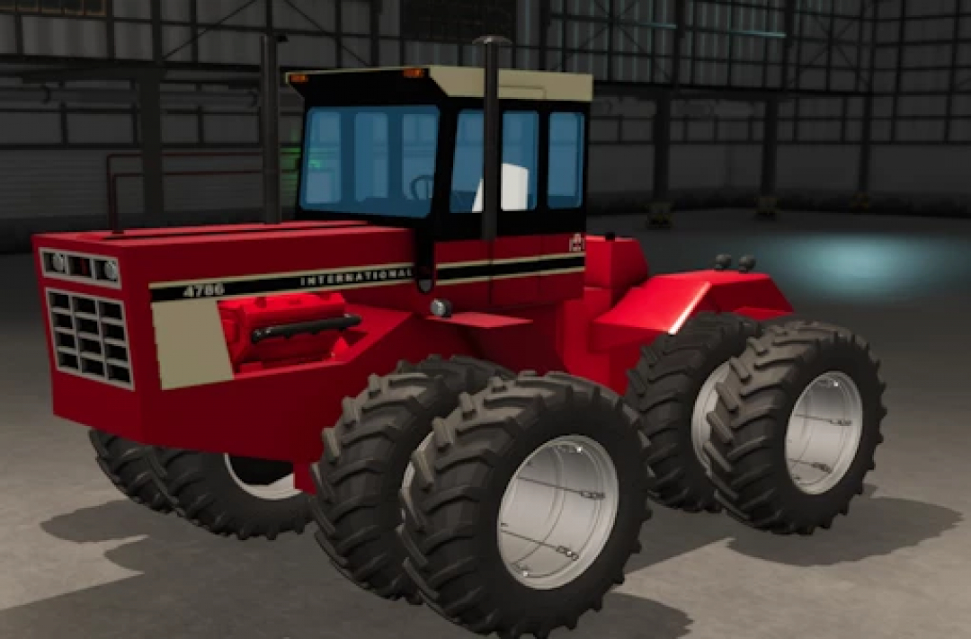 Farming Simulator 25 mod: Red International IH 4786 4WD tractor with large tires and detailed cab for immersive farming gameplay.