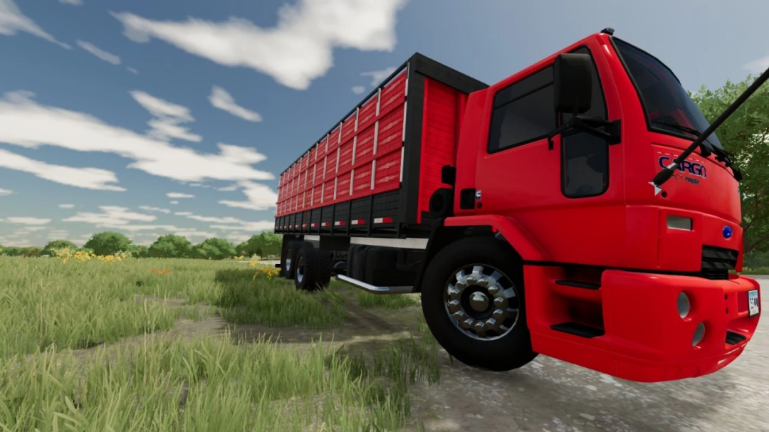 Farming Simulator 22 mod: Red Ford Cargo truck for transportation, from the FS22 mods collection.