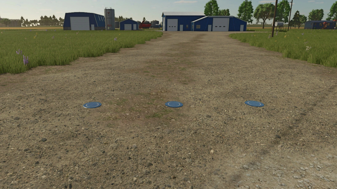 Farming Simulator 25 mod: hydraulic bollard on a farm gravel path, part of FS25 mods collection.