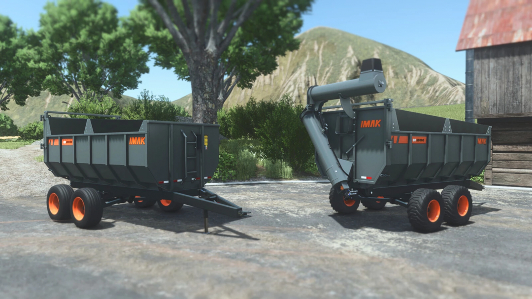 IMAK CF 10000 grain cart mod for Farming Simulator 25, featuring a large capacity with dual wheels for realistic farming experience.