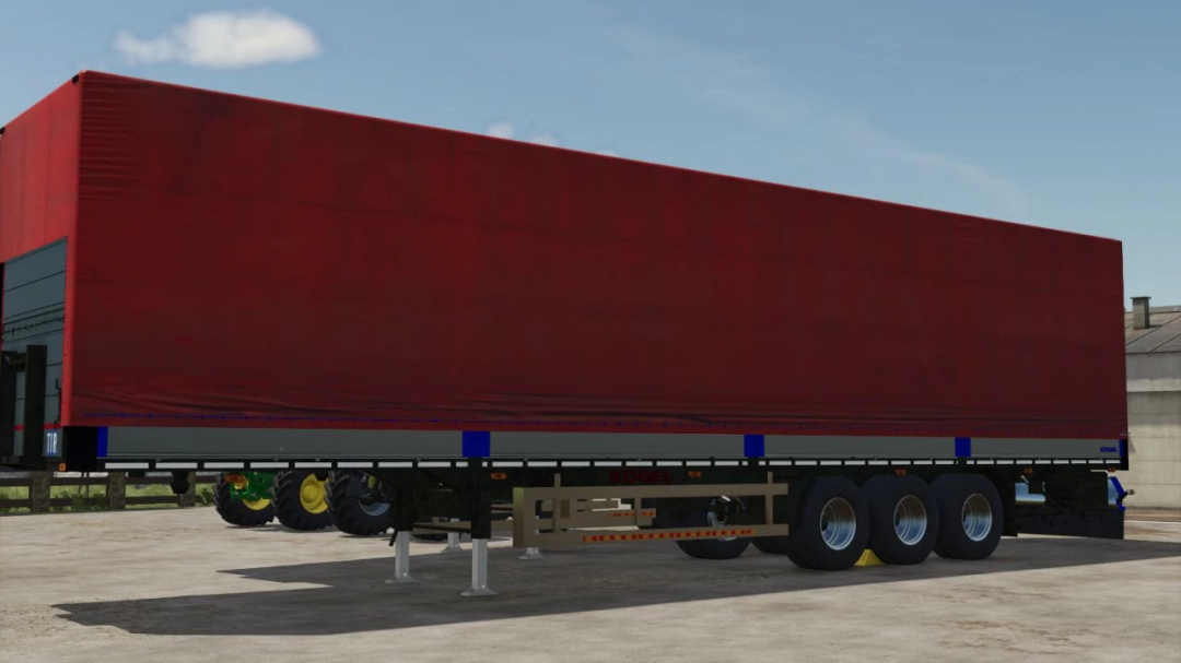 FS25 mod: KÖGEL Trailer pack v1.0.0.0 in Farming Simulator 25 with a large red trailer.