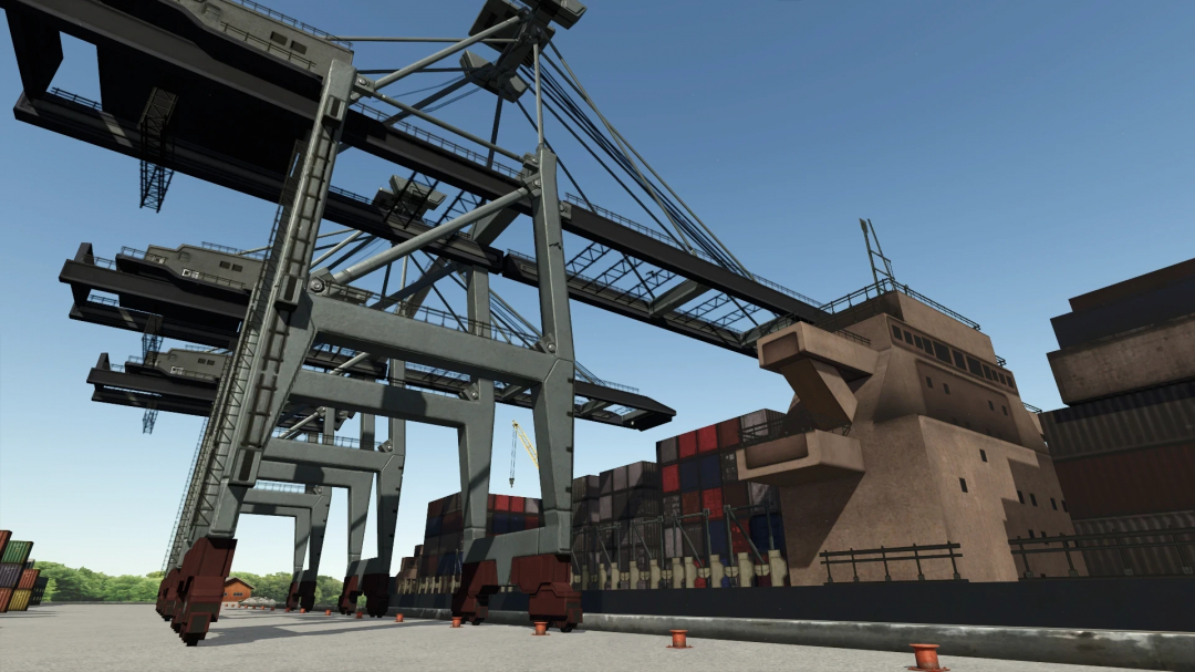 Port crane from the Lakeside FS11 Remake V1.0.0.0 mod in Farming Simulator 25, used for container handling and cargo loading.