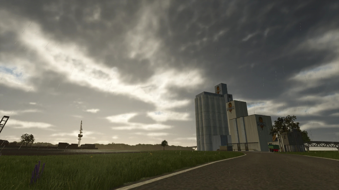 Farming Simulator 25 mods: Lakeside FS11 Remake V1.0.0.0, showing a farm scene with silos and a cloudy sky.