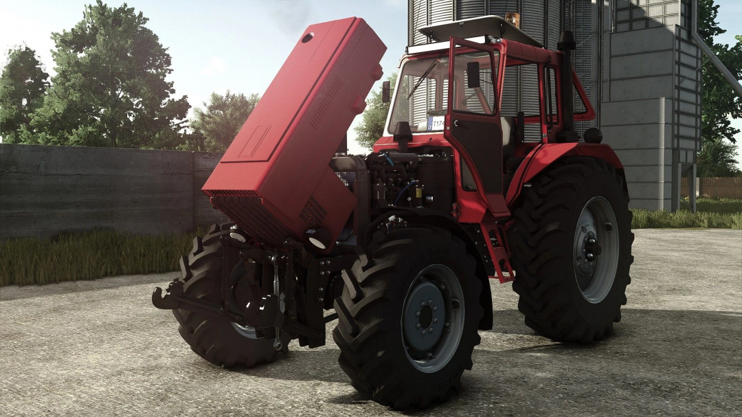 Farming Simulator 25 mod: MTZ 82 BLK Beta v1.0.0.0 tractor with detailed engine and red body, used for agricultural tasks.