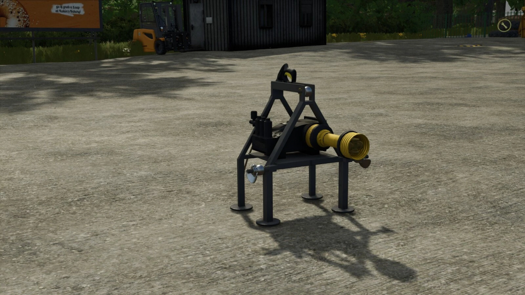 PTO Power Washer mod for Farming Simulator 25, mounted on a stand, shown outdoors on a gravel surface.