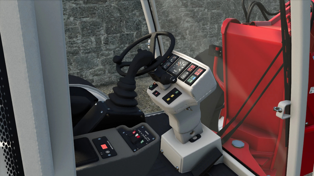 Farming Simulator 25 mod: Interior of Redrock TH280s tractor with steering wheel and control panel, showcasing FS25 mods.