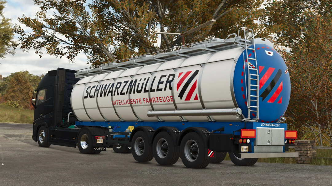 Farming Simulator 25 mod: Schwarzmüller Food Tank with TÜV certificate, realistic truck for transporting liquids in FS25.