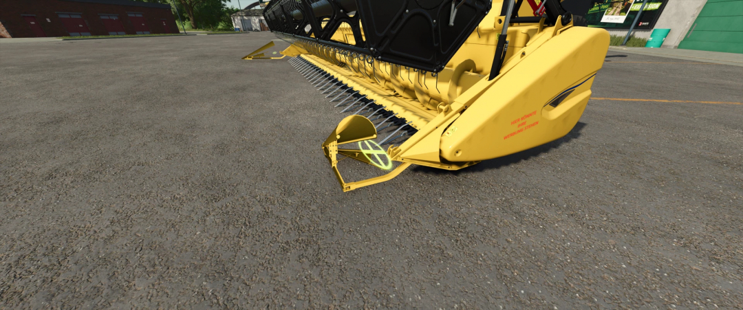 Farming Simulator 25 mod: Varifeed 28ft as Claas & New Holland for FS25, detailed yellow harvesting equipment on asphalt.