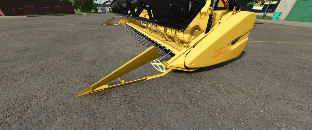 Farming Simulator 25 mod featuring the yellow Varifeed 28ft as Claas & New Holland, designed for crop harvesting with detailed machinery.