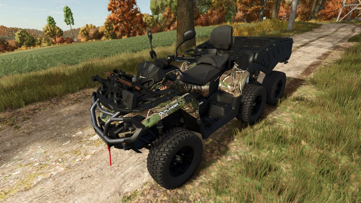 fs25-mods, Farming Simulator 25 mod: 2022 Can-Am Outlander Max 6x6 in a rural outdoor setting with woodland and dirt path