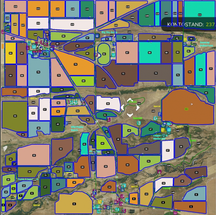 fs25-mods,  Farming Simulator 25 mod map with Autodrive courses for Judith Plains Montana 4X, showing fields, roads, and landmarks for FS25 gameplay.