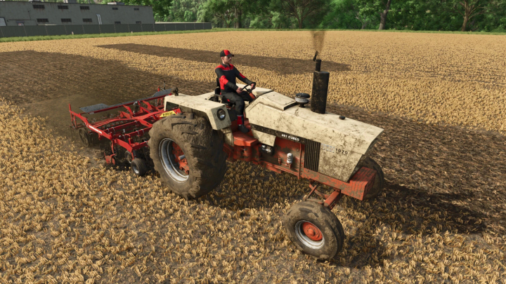 fs25-mods, Farmer driving a Case 970 tractor with 1070 Agri King mod in Farming Simulator 25, working on a wheat field. Keywords: FS25 mods, Farming Simulator 25 mods.