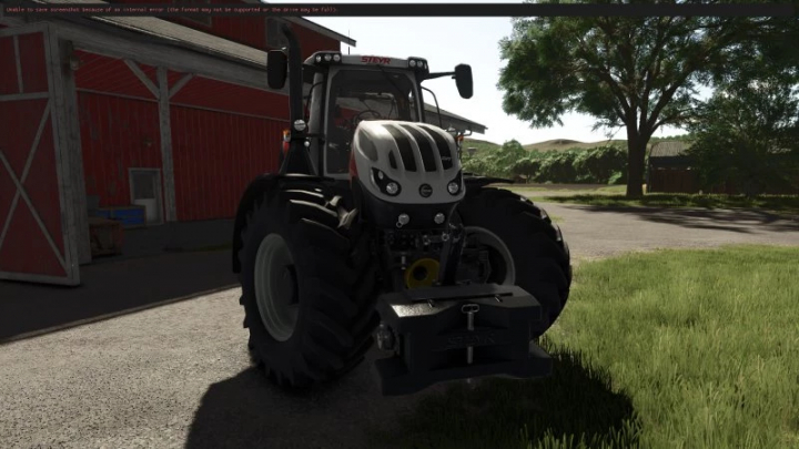 fs25-mods, Farming Simulator 25 mod: FS25 Steyr Terrus CVT v1.2.0.0 tractor parked outside a farm building with trees and open fields in the background.