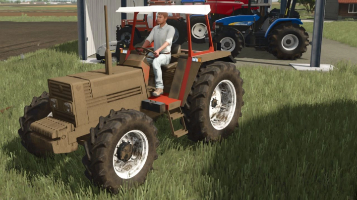 fs25-mods, Farming Simulator 25 mod featuring a vintage Fiatagri 70-90/80-90 No Cab series tractor on a farm display.
