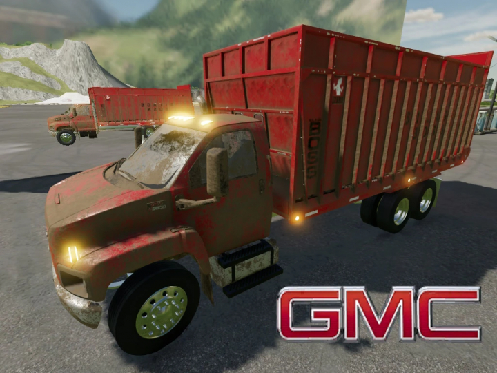 fs22-mods,  GMC C8500 AR Truck mod from Farming Simulator 22, detailed red truck with cargo bed, used in FS22 mods for immersive farming gameplay.