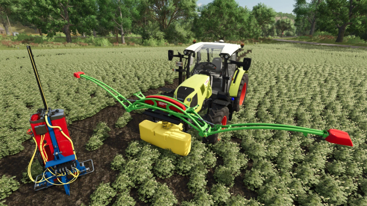 fs25-mods, Farming Simulator 25 mod: a tractor equipped with ISARIA Color and Range Extension for effective crop management.