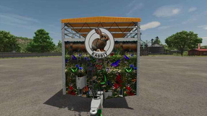 fs25-mods, Farming Simulator 25 mod: Rabbit-themed garden decoration with colorful butterflies, flowers, and a rabbit illustration, for FS25 mods.