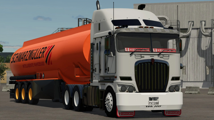 fs25-mods, Farming Simulator 25 mod image of a Kenworth K200 truck with Schwarzmüller tanker for transporting liquids.