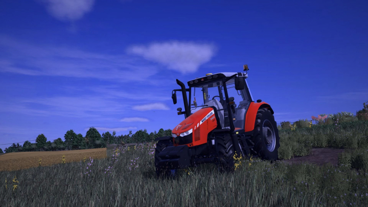 fs25-mods, Farming Simulator 25 mod featuring the Massey Ferguson 5400 Series tractor in a field under a blue sky.