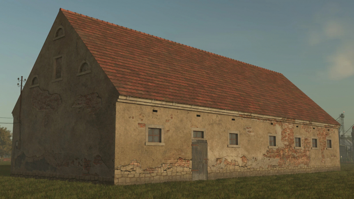 fs25-mods, Old German Barn from FS25 mods, weathered with cracks and peeling walls, featuring a red tiled roof—Farming Simulator 25 mods.