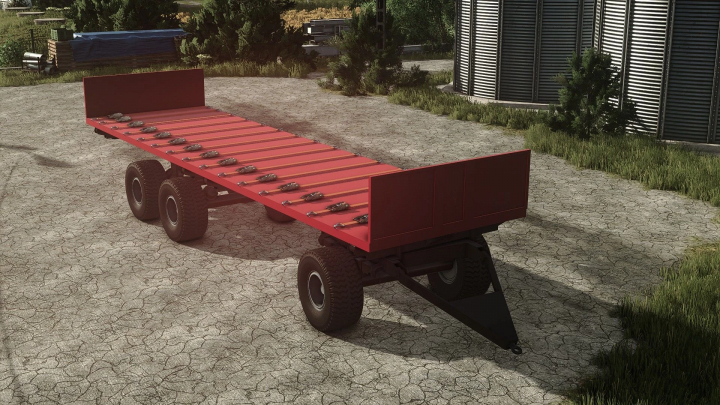 fs25-mods, Red flatbed trailer with small tools or equipment, designed for Farming Simulator 25 mods in the game.