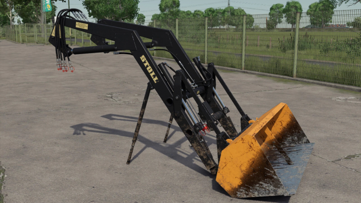 fs25-mods, Farming Simulator 25 mods - Stoll Super 1 v1.0.0.0 front loader attachment with bucket, used for agricultural loading tasks.