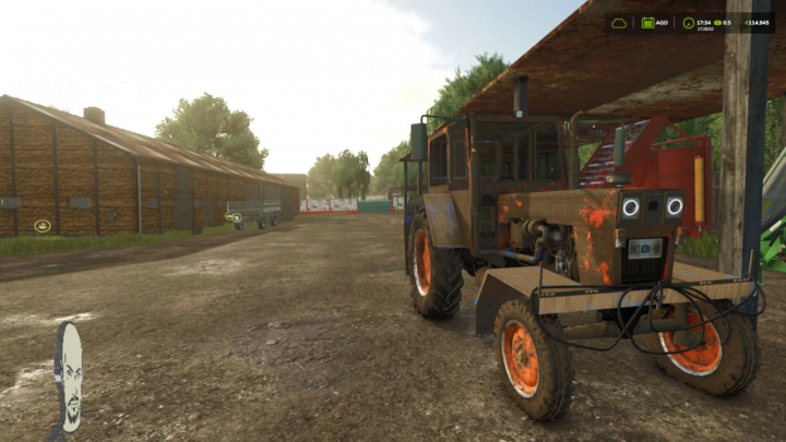fs25-mods,  Farming Simulator 25 mod: UTB 650 configurable tractor with rusted and weathered appearance, parked on a farmyard garage.