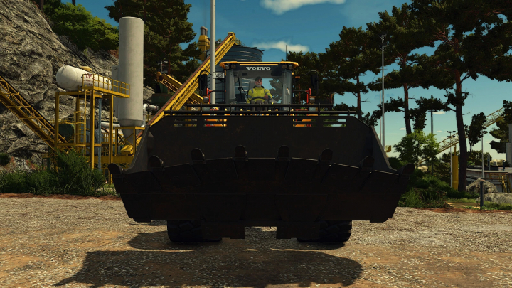 fs25-mods,  Farming Simulator 25 mod showing a VOLVO L260 bulldozer in an industrial setting with trees and equipment in the background.