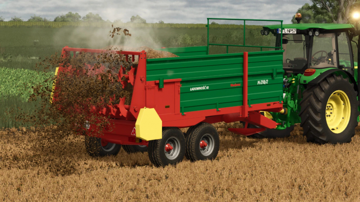 fs25-mods, Farming Simulator 25 mod featuring the Warfama N218 silage chopper in action on a field.