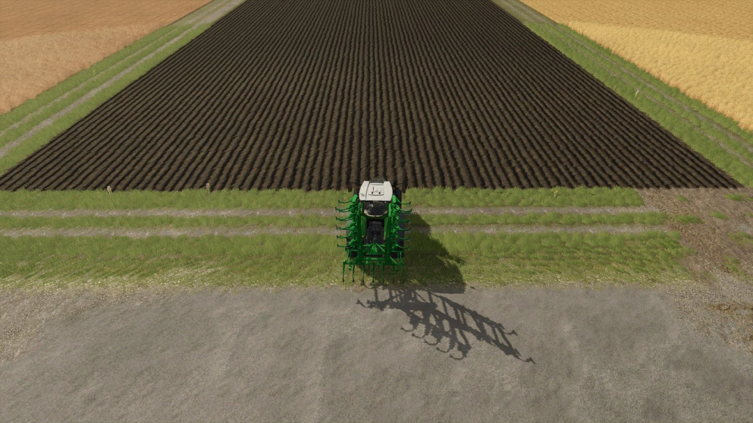 Farming Simulator 25 mod: Agromet SCHA-33 50m cultivator working on a field.