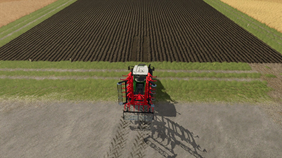 Farming Simulator 25 mod featuring Agromet SCHA-33 50m tractor attachment in a fields for realistic farming gameplay.