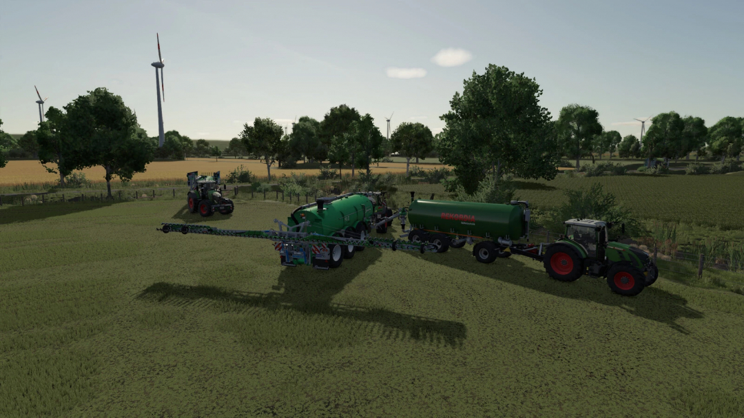 FS25 mod: Farming Simulator 25 mods Bomech Pack v1.0.0.0, featuring various farming equipment on a field scene.