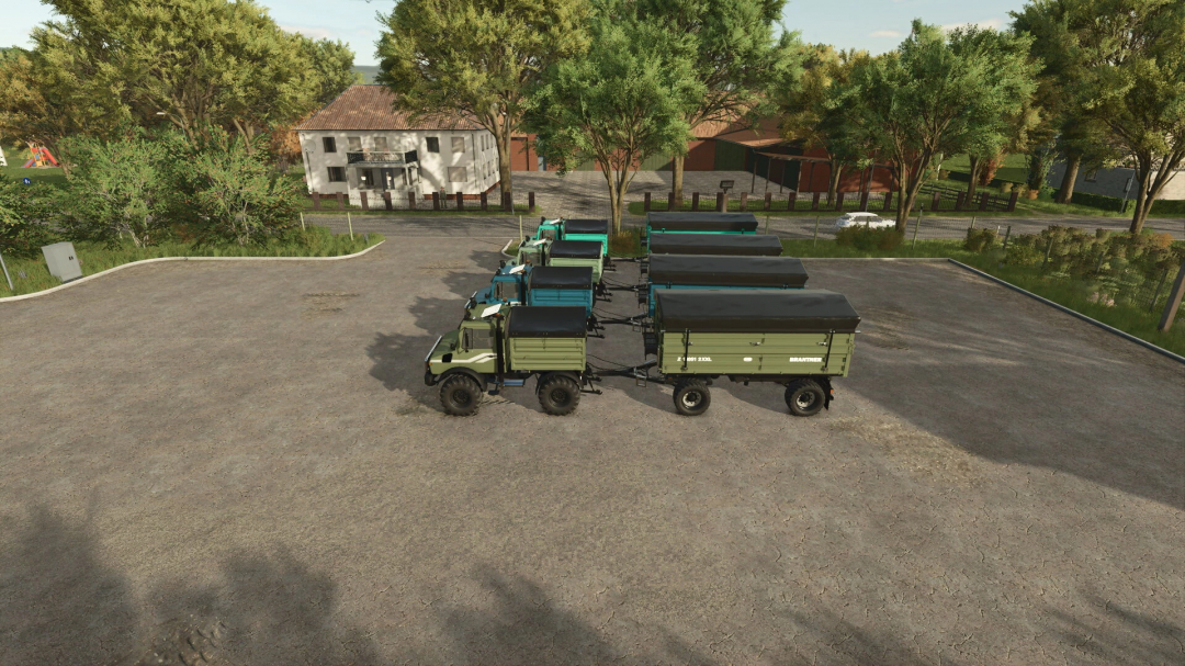 Farming Simulator 25 mods showcasing multiple Brantner Z18051 trailers parked in a lot.