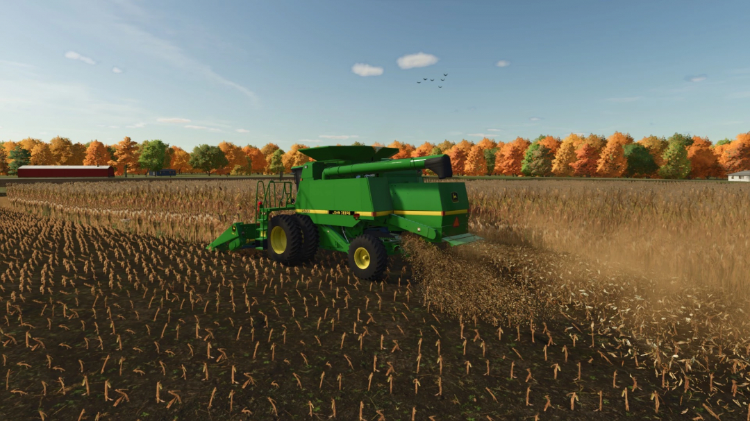 Farming Simulator 25 mod: John Deere 9400-9500 combines harvesting crops in FS25.