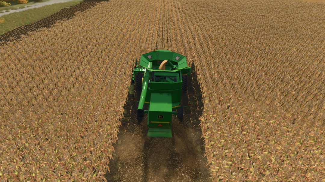 Farming Simulator 25 mod: John Deere 9400-9500 combines harvesting in a cornfield.