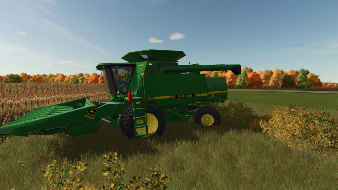 Farming Simulator 25 mod: John Deere 9400-9500 combines in an autumn field, realistic graphics for FS25 mods.