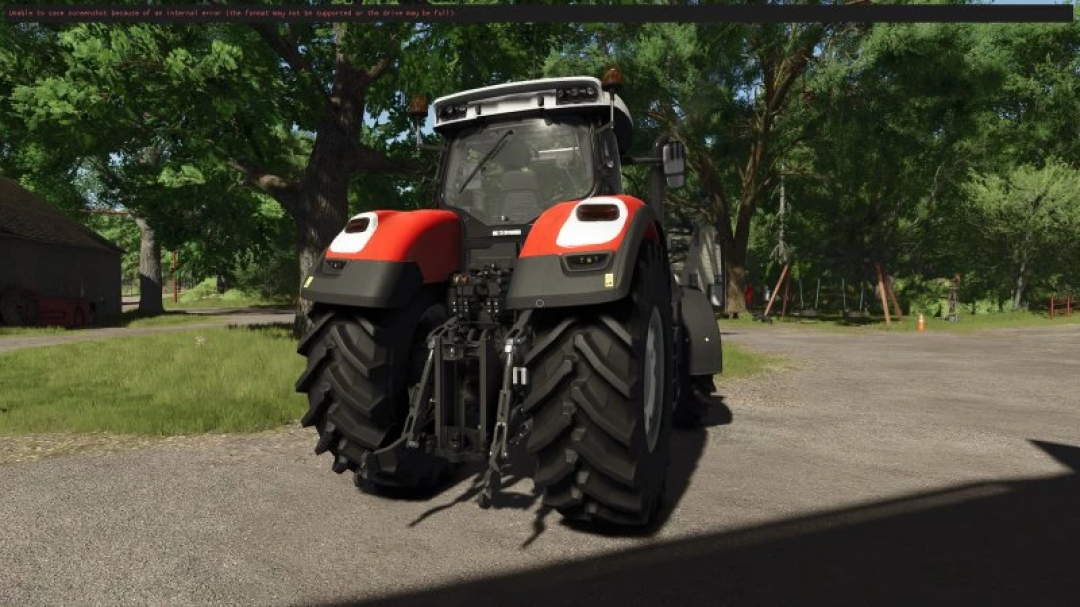 Farming Simulator 25 mod: FS25 Steyr Terrus CVT v1.2.0.0 tractor shown in a rural setting with large tires and modern design.