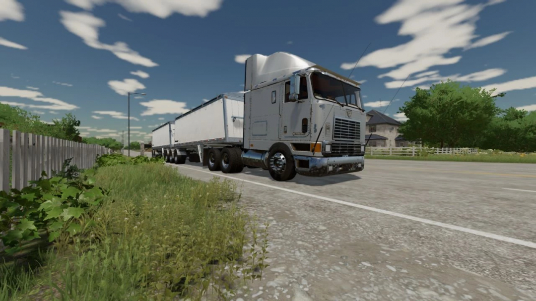 Farming Simulator 22 mod: International 9800 BR truck with trailers on a rural road, part of FS22 mods collection.