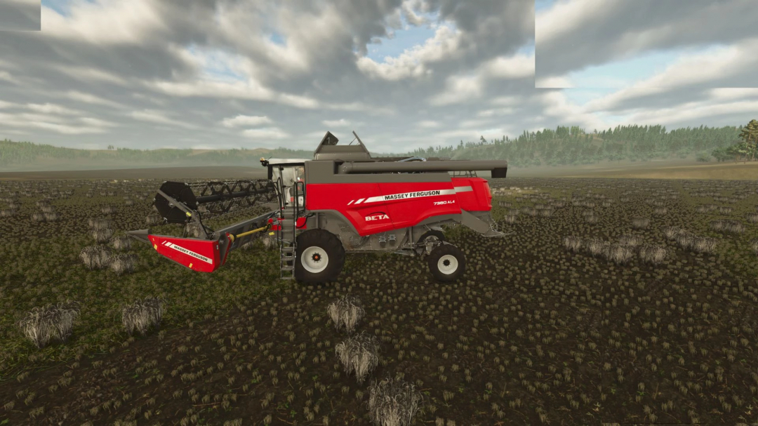 Farming Simulator 25 mod: Massey Ferguson 7360 rice harvester in a field for FS25 mods.