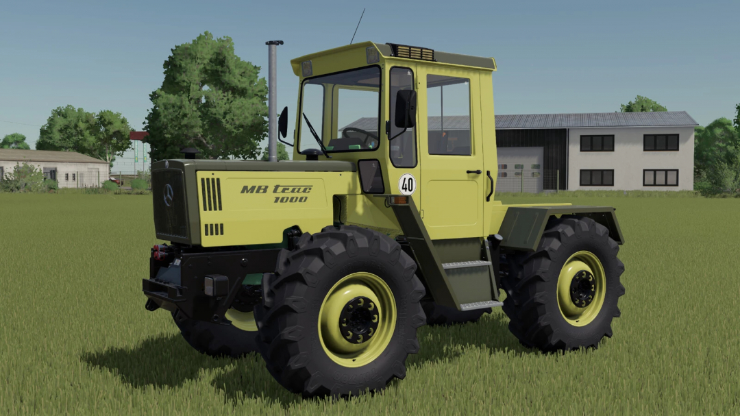 Farming Simulator 25 mod: Mercedes-Benz MB-trac Series tractor in a green color on a farm field.